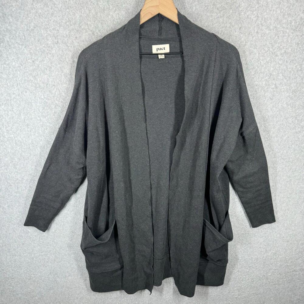 Pact Organic Sweater Womens XS/S Gray Airplane Cardigan Cocoon Pockets NWOT